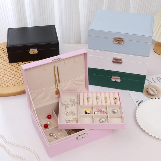 2 Tier Jewelry Box With Removable Drawer & Lock Large Storage Capacity For All White Jewellery Boxes