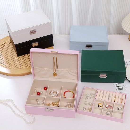 2 Tier Pink Jewelry Box With Lock And Removable Drawer Large Storage Jewellery Boxes