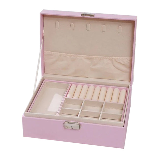 2 Tier Pink Jewelry Box With Lock And Removable Drawer Large Storage Jewellery Boxes