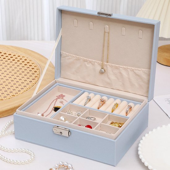 2 Tier Jewelry Box With Removable Drawer & Lock Large Storage Capacity For All Green Jewellery Boxes