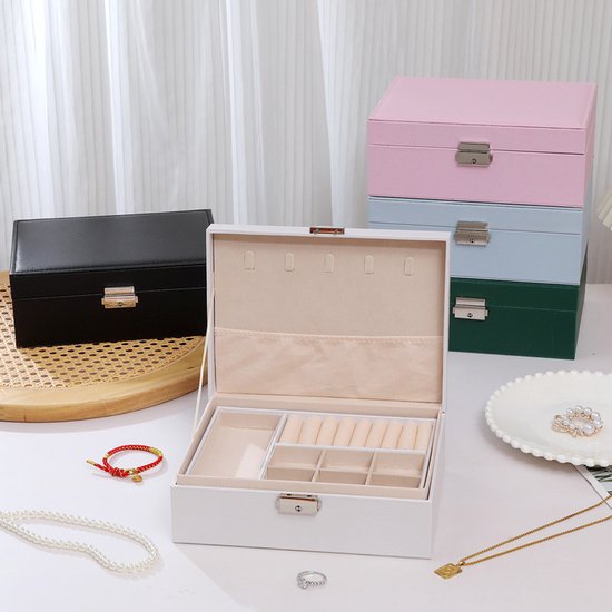 2 Tier Jewelry Box With Removable Drawer & Lock Large Storage Capacity For All Black Jewellery Boxes