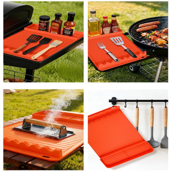 Silicone Bbq Grill Mat 8 Slot With Drip Tray Heat Resistant And Dishwasher Safe 40X27 Cm Orange Barbecue Accessories