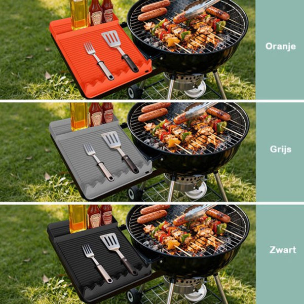 Silicone Bbq Grill Mat 8 Slot With Drip Tray Heat Resistant And Dishwasher Safe 40X27 Cm Orange Barbecue Accessories