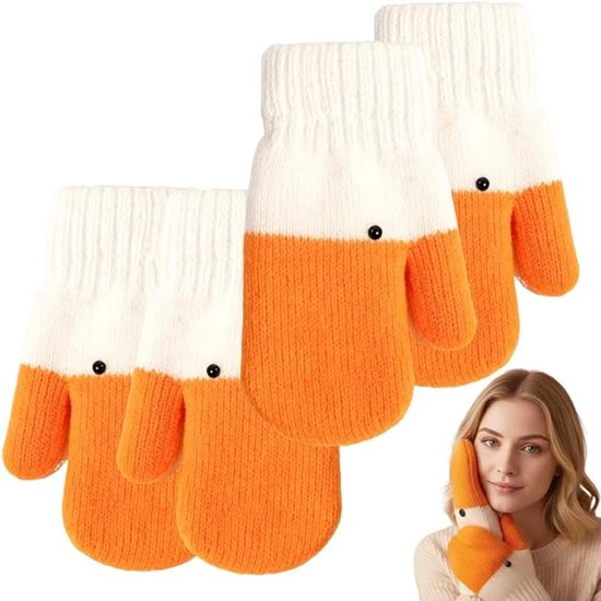 2 Pairs Of Warm Gloves Knitted With Cute Animal Prints And Soft Lining The Perfect Winter Gift For Women Or Children. Gloves & Mittens
