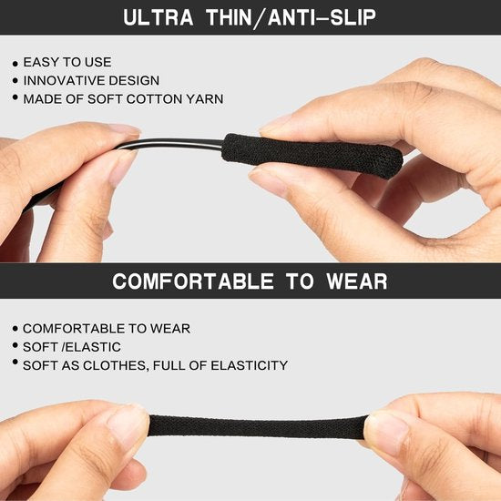 2 Pairs Black Soft Knitted Cotton Anti Slip Ear Cushions For Glasses Eyeglass Cleaning Tools & Supplies