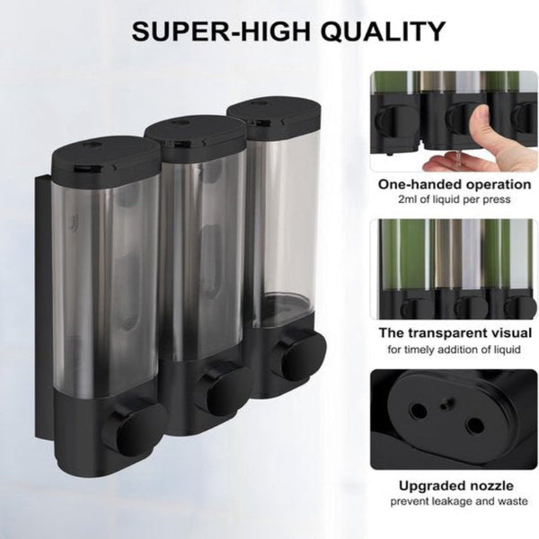 3 Wall Mounted Soap Dispensers No Drilling Required Drip Proof For Gel Shampoo And Lotion White Soap Dishes & Dispensers