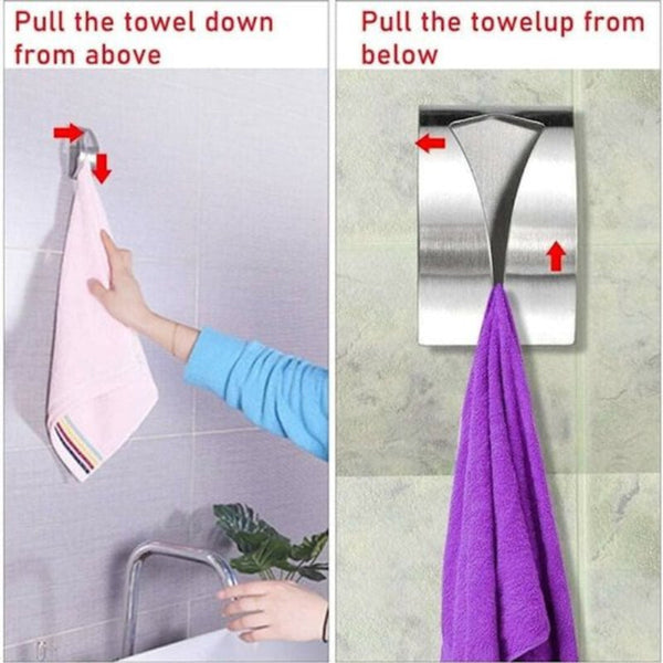 Self Adhesive Stainless Steel Towel Holder 3 Pack Silver Wall Hooks & Hangers