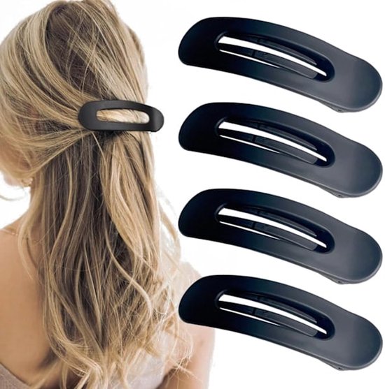 4 Pack Large Black Flat Hair Clips For Women All Types Hair Accessories