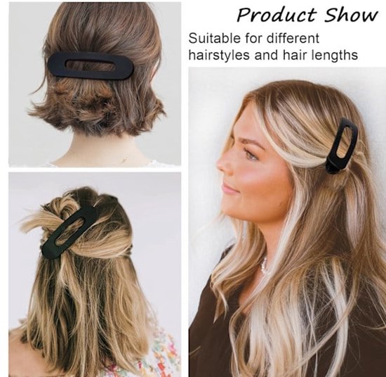 4 Pack Large Black Flat Hair Clips For Women All Types Hair Accessories