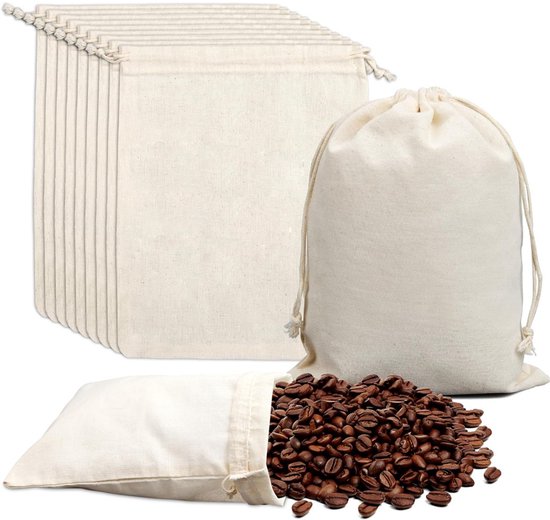 15 Pack 20X15cm Cotton Drawstring Bags Reusable Linen Gift Storage Bags