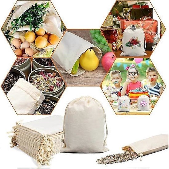 15 Pack 20X15cm Cotton Drawstring Bags Reusable Linen Gift Storage Bags