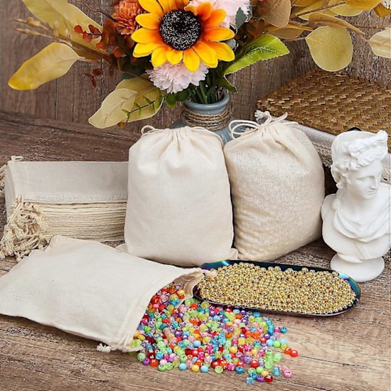 15 Pack 20X15cm Cotton Drawstring Bags Reusable Linen Gift Storage Bags