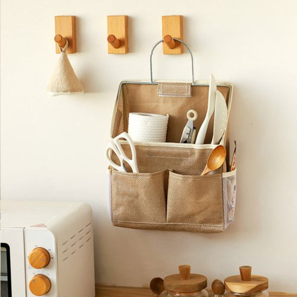 Cotton Linen Bedside Wall Mounted Storage Bag Dorm Room Organizer Storage Bags