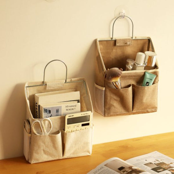 Cotton Linen Bedside Wall Mounted Storage Bag Dorm Room Organizer Storage Bags