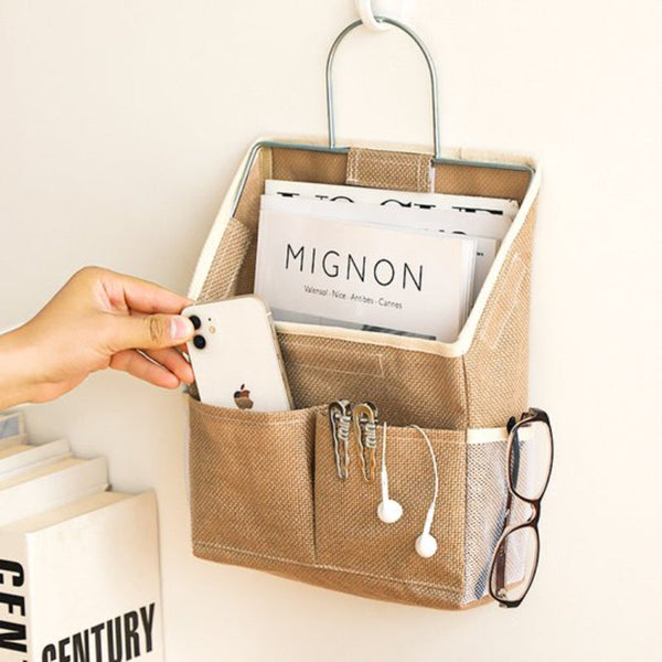 Cotton Linen Bedside Wall Mounted Storage Bag Dorm Room Organizer Storage Bags
