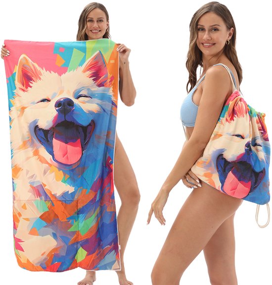 2 In 1 Foldable Beach Towel Printed Bath All One Integrated Bag Storage Space Towels & Washcloths