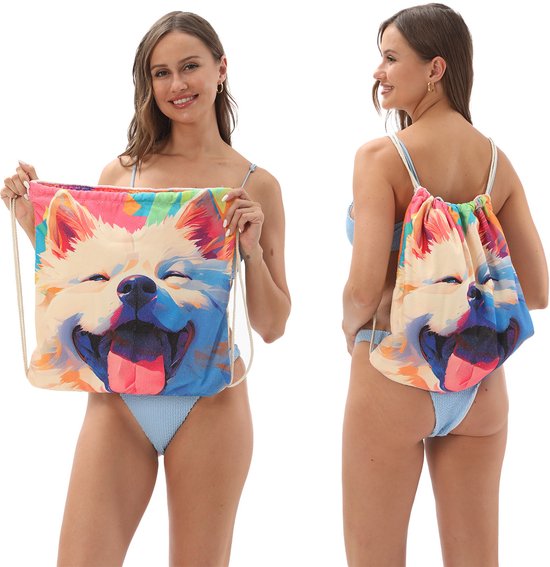 2 In 1 Foldable Beach Towel Printed Bath All One Integrated Bag Storage Space Towels & Washcloths