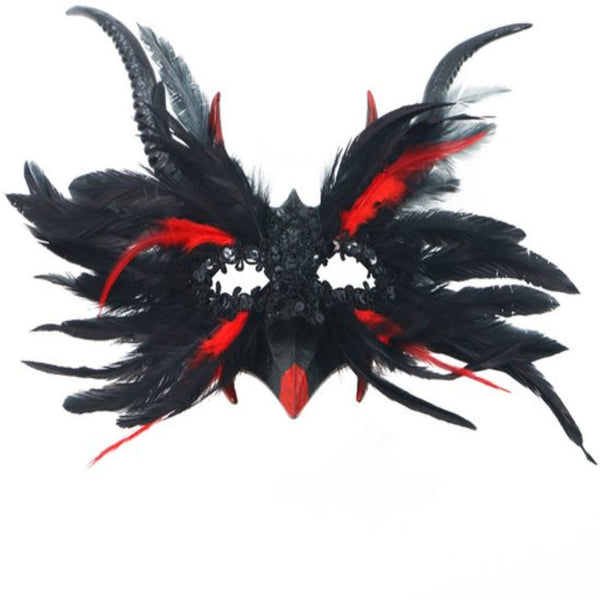 Mask New For Halloween Gothic Style With Decorative Feather Lace Devil's Horn Role Playing Prop Masks