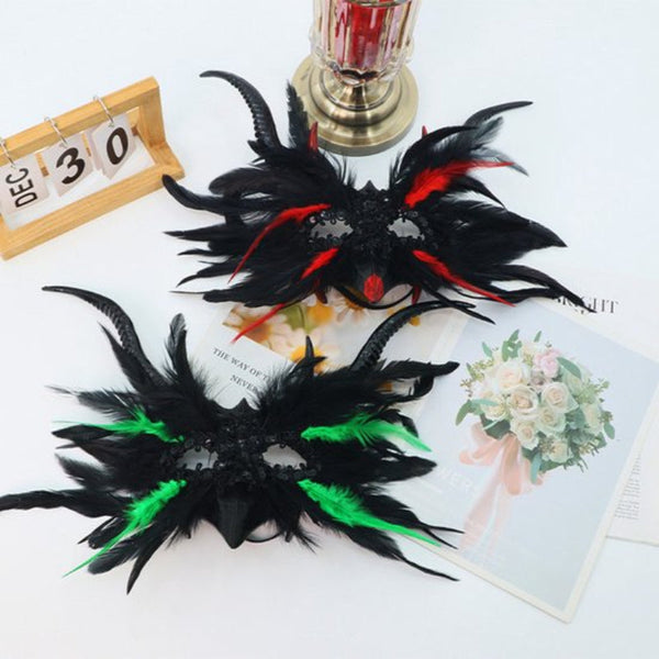 Mask New For Halloween Gothic Style With Decorative Feather Lace Devil's Horn Role Playing Prop Masks