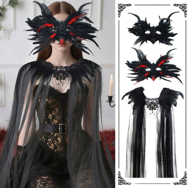 Mask New For Halloween Gothic Style With Decorative Feather Lace Devil's Horn Role Playing Prop Masks