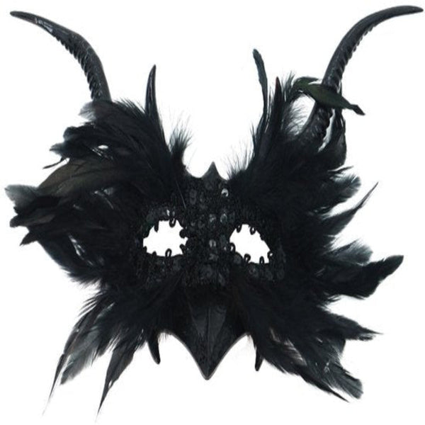 Mask New For Halloween Gothic With Decorative Feather Lace Devil's Horn Role Playing Prop Black Masks