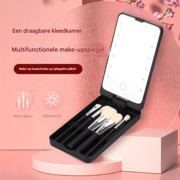 Led Makeup Mirror Lighted Set Of 5 Brushes Storage Cover Dustproof Pink Makeup Mirrors