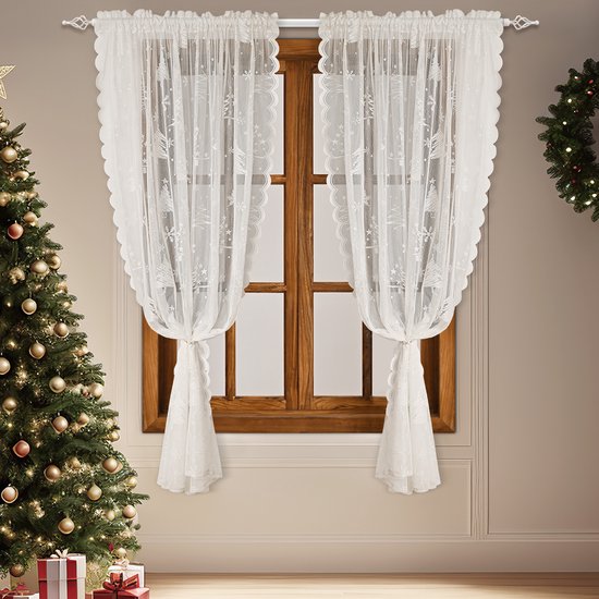 Screen Ice Flower Christmas Tree Mesh And American Curtain Net 2 Piece Set 150X180cm Seasonal Decorations
