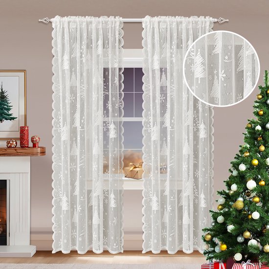 Screen Ice Flower Christmas Tree Mesh And American Curtain Net 2 Piece Set 150X180cm Seasonal Decorations
