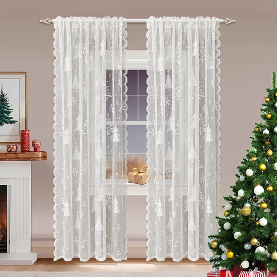 Screen Ice Flower Christmas Tree Mesh And American Curtain Net 2 Piece Set 150X200cm Seasonal Decorations