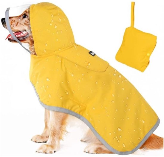 Dog Raincoat Adjustable Transparent Hood Double Layer Reflective Stripes Storage Compartment Poncho Size Medium Dog Clothing & Shoes