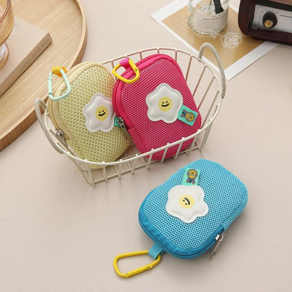 Cute Mesh Flowers Keychain Wallet Headphone Bag Pendant Storage Multifunctional Blue Handbag Accessories
