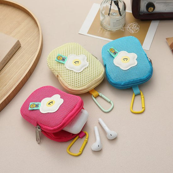 Cute Mesh Flowers Keychain Wallet Headphone Bag Pendant Storage Multifunctional Blue Handbag Accessories