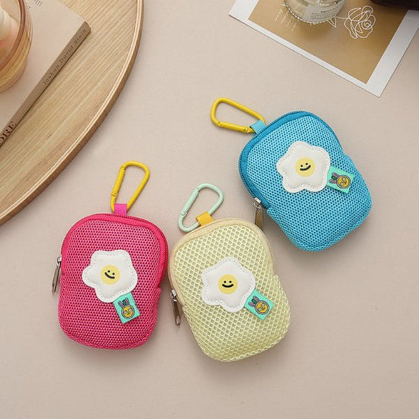 Cute Mesh Flowers Keychain Wallet Headphone Bag Pendant Storage Multifunctional Blue Handbag Accessories