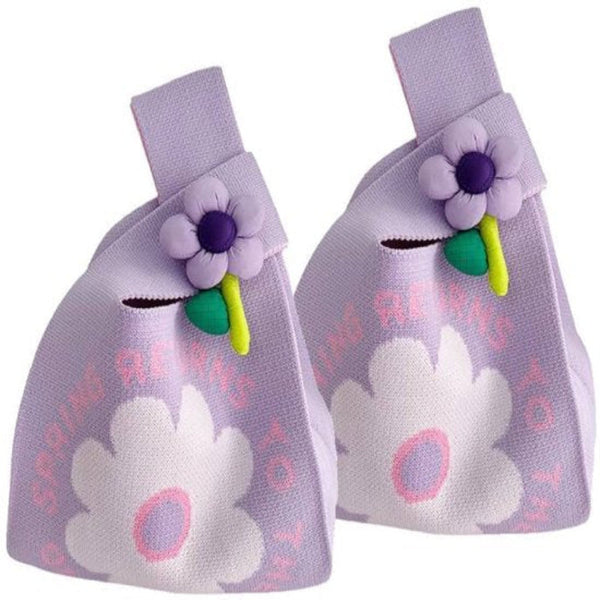 Set Of 2 Floral Knit 35X20cm Versatile Handbag & Organizer Storage Bags