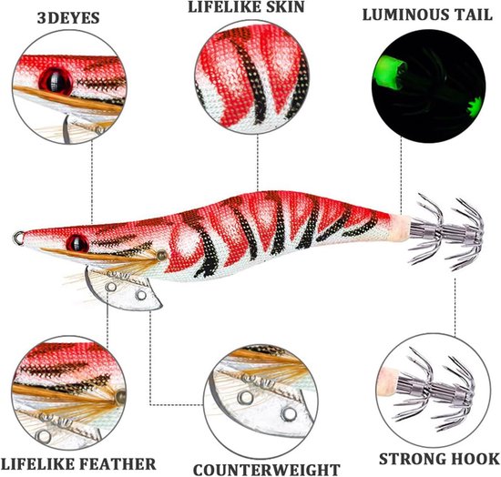 4 Pack Glowing Shrimp Lures For Night Fishing Realistic Artificial Baits Baits & Lures