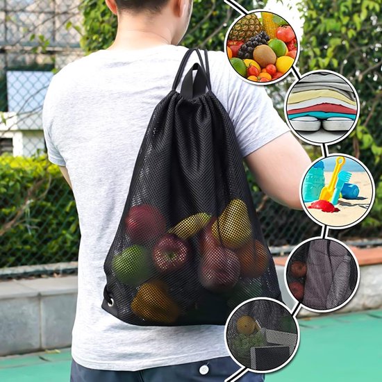 Black Sports Bag 40*45Cm Mesh Drawstring Suitable For Fitness Swimming Diving Travel Yoga Dancing Camping Hiking Gym Bags