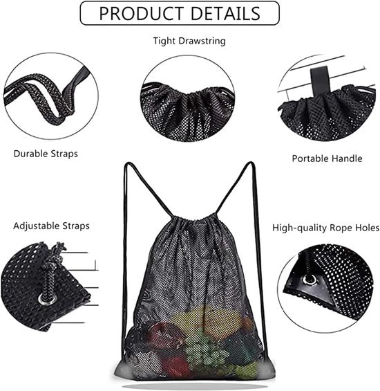 Black Sports Bag 40*45Cm Mesh Drawstring Suitable For Fitness Swimming Diving Travel Yoga Dancing Camping Hiking Gym Bags