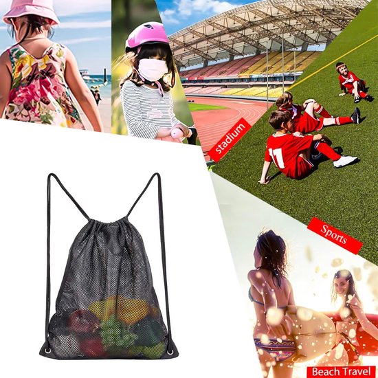 Black Sports Bag 40*45Cm Mesh Drawstring Suitable For Fitness Swimming Diving Travel Yoga Dancing Camping Hiking Gym Bags