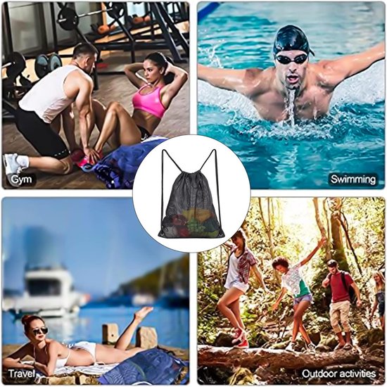 Black Sports Bag 40*45Cm Mesh Drawstring Suitable For Fitness Swimming Diving Travel Yoga Dancing Camping Hiking Gym Bags