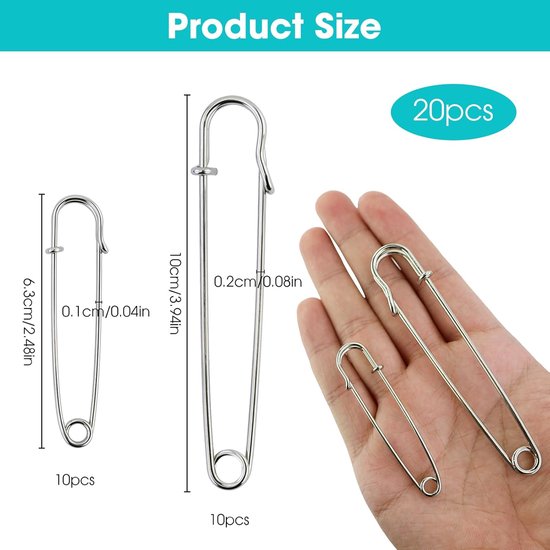 20 Safety Large Length Heavy For Blankets Kilts Knitting Crafts (63Mm & 100Mm) Pins