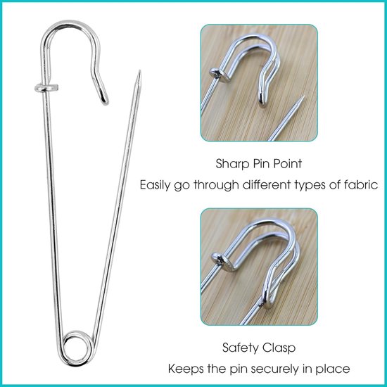 20 Safety Large Length Heavy For Blankets Kilts Knitting Crafts (63Mm & 100Mm) Pins