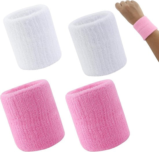 4 Pack Sweat Wicking Cotton Sports Wristbands Pink & White Wristbands & Headbands
