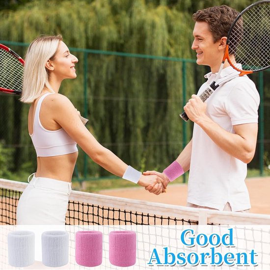 4 Pack Sweat Wicking Cotton Sports Wristbands Pink & White Wristbands & Headbands