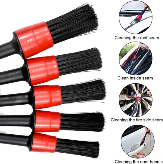 5 Piece Car Cleaning Brush Set Detailing For Rims Dashboard Interior Exterior Leather Air Vent Logos Car Cleaning Tools