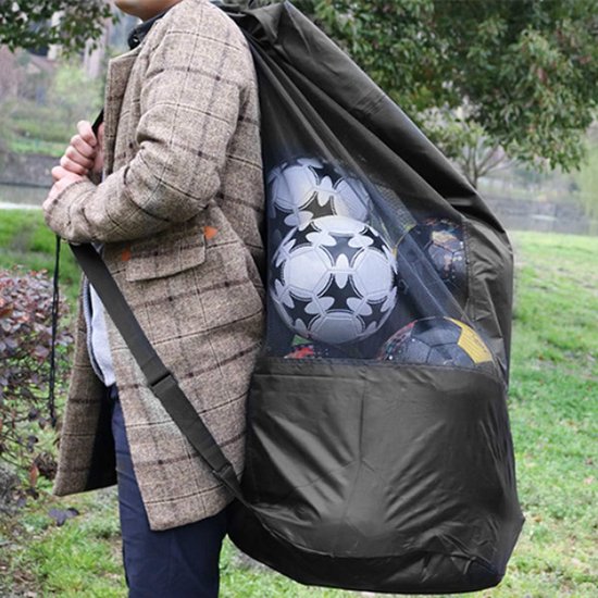 Large Waterproof Soccer Ball Bag Holds 15 Black Oxford Fabric Balls