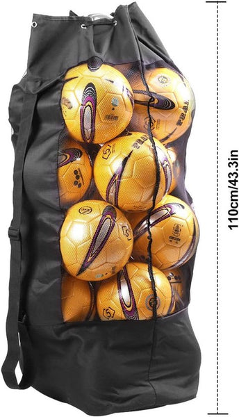 Large Waterproof Soccer Ball Bag Holds 15 Black Oxford Fabric Balls
