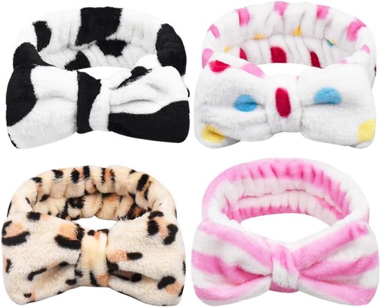 4 Piece Women's Bow For Spa Makeup And Shower Headbands