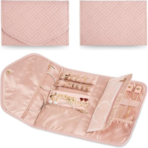 Pink Travel Jewelry Organizer Bag Foldable & Tangle Free Storage Storage Bags