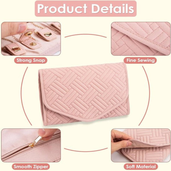 Pink Travel Jewelry Organizer Bag Foldable & Tangle Free Storage Storage Bags