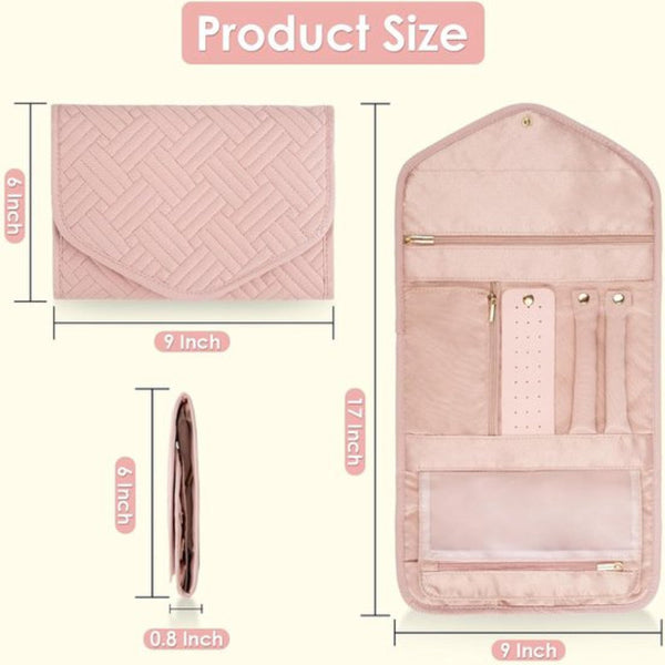 Pink Travel Jewelry Organizer Bag Foldable & Tangle Free Storage Storage Bags